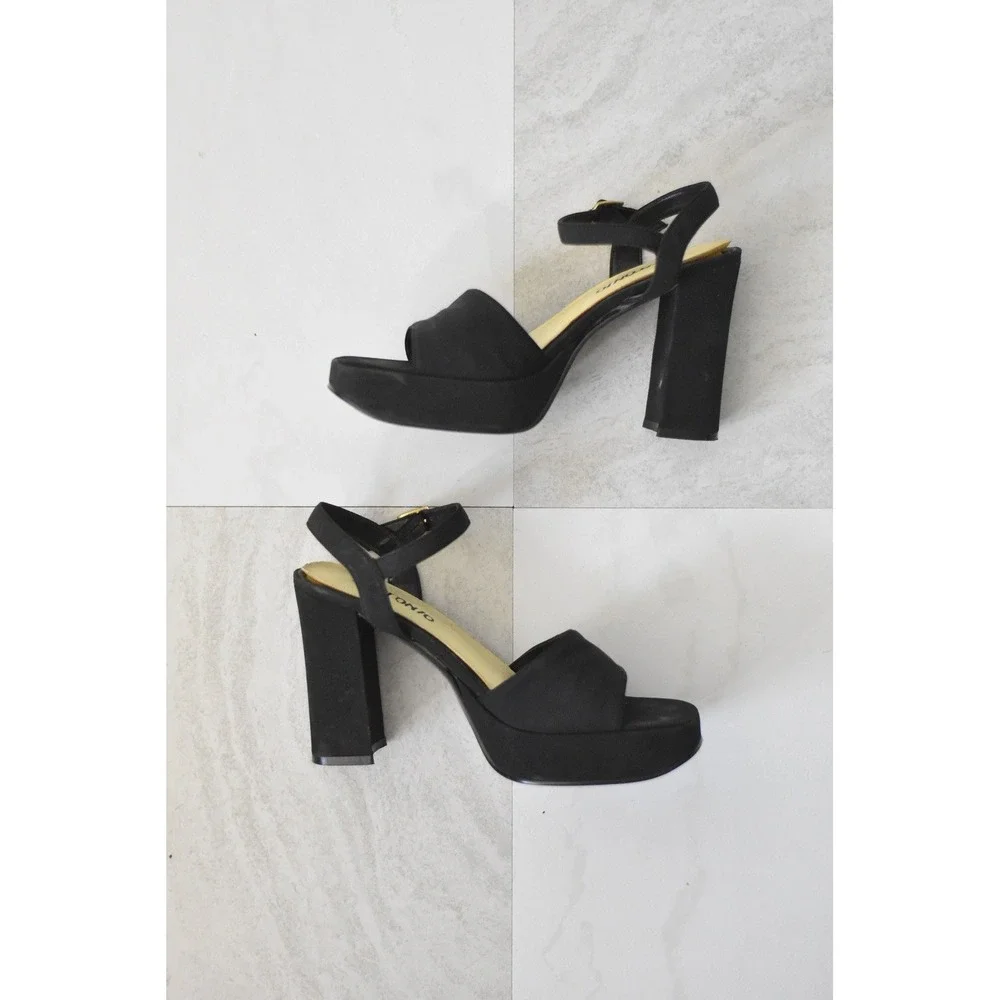 D'Antonio Stomp-002x Platform Sandals Women 6M Black Y2K Block Heel Square Toe